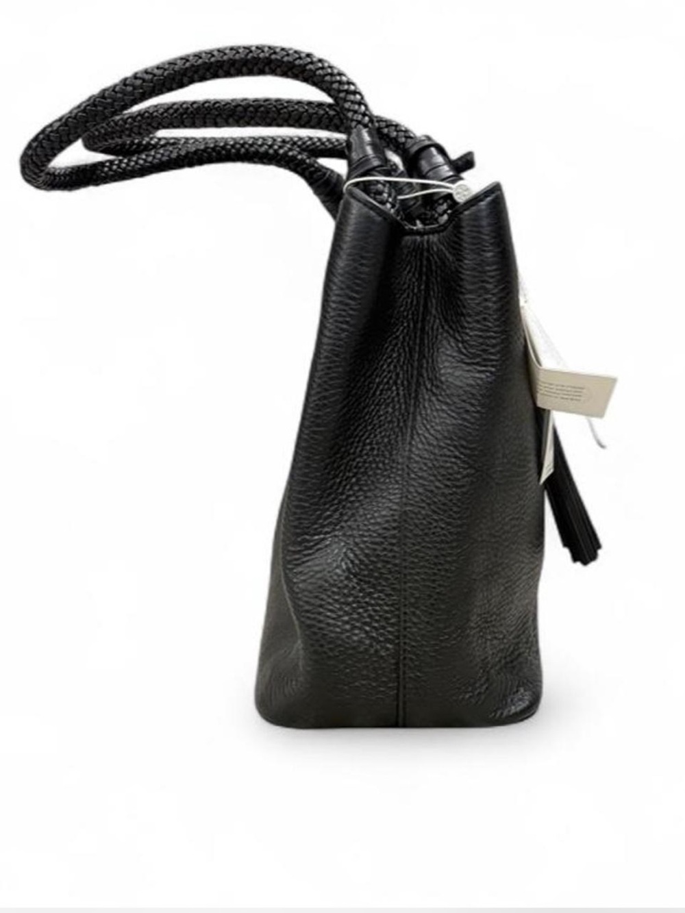 NWT Black Tory Burch Leather Tote Handbag with Braided Handles - Picture 6 of 9